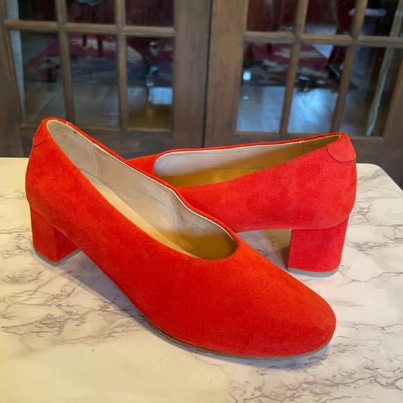 COS Dark Orange Suede Block Heel Round Toe Pumps 6 - Picture 13 of 13